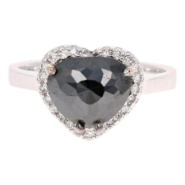 2.34 Carat Black Diamond 14 Karat White Gold Ring, Size 7 For Sale