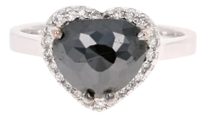 2.34 Carat Black Diamond 14 Karat White Gold Ring, Size 7