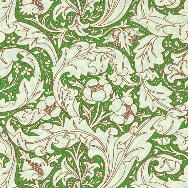 Morris & Co Bachelors Button Wallpaper in Leaf Green/Sky For Sale