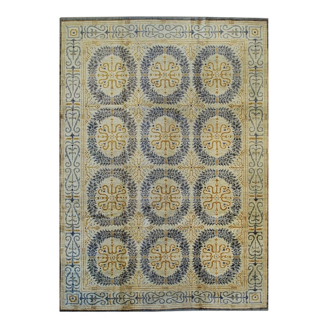 6x9 Gisell Beige Classic Floral Modern Hand Knotted Wool Carpet Rug For Sale