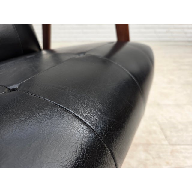 Mid-Century Modern Danish Armchair in Black Artificial Leather and Teak Wood, 1970s For Sale - Image 3 of 18