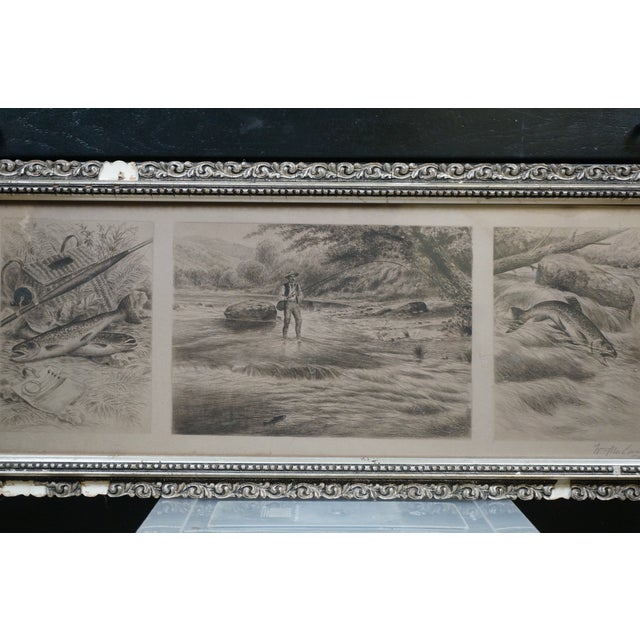 Antique William De Montagne Cary Grouse Trout Fly Fishing Triptych Etching 25" For Sale - Image 9 of 12
