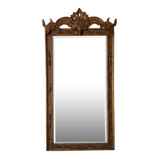 Vintage Italian LaBarge Carved Wood Wall Mirror With Beveled Glass For Sale
