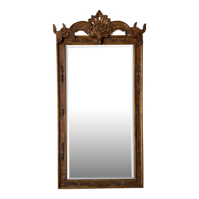 Vintage Italian LaBarge Carved Wood Wall Mirror With Beveled Glass For Sale