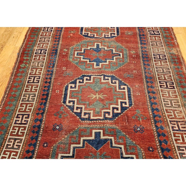 Antique Caucasian Kazak Rug, Handwoven Wool, Geometric Medallion Design, Red & Ivory, 5' x 7' For Sale - Image 11 of 17