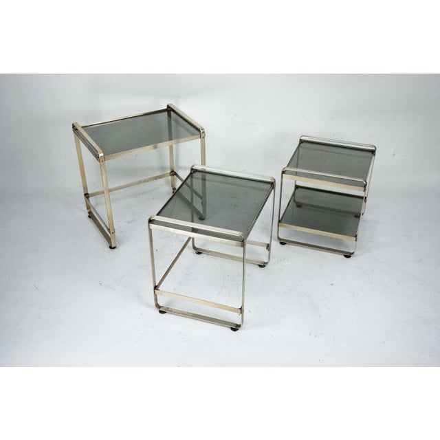 Gold Nesting Side Tables in Gilded Aluminum and Glass, Italy, 1970s, Set of 3 For Sale - Image 8 of 13