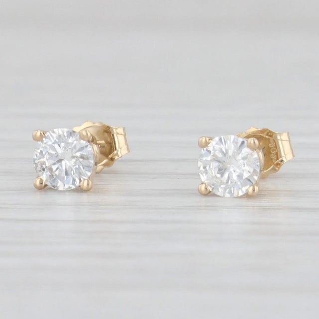 Modern 0.50ctw Diamond Stud Earrings 14k Yellow Gold Round Solitaire Studs - 2 Pieces For Sale - Image 3 of 5