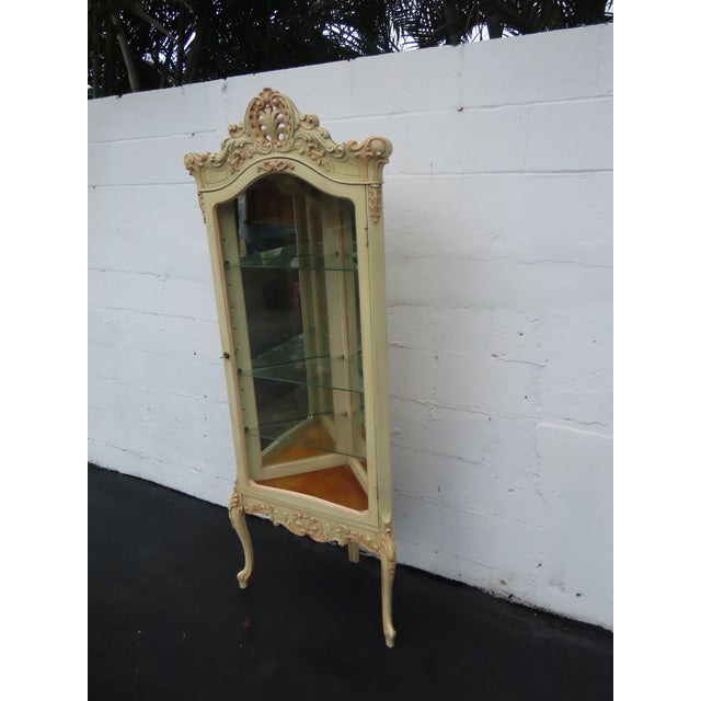 French Tall Painted Corner Vitrine Display Curio Cabinet Cupboard 6676 For Sale - Image 10 of 18