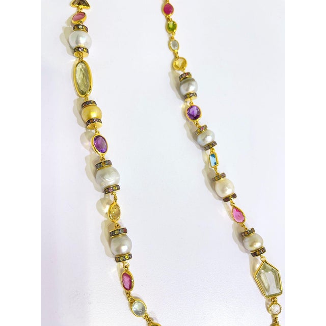 Bochic “Capri” South Sea Pearl, Sapphire, Ruby Necklace Set In 18K Gold & Silver For Sale - Image 6 of 12