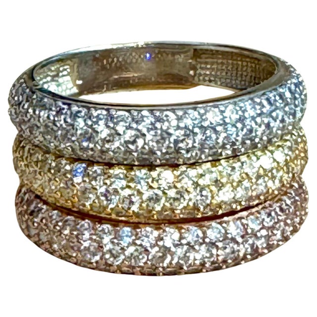 3 Carat Pave Set Diamond 3 Band in 14 Karat White , Yellow & Pink Gold , Size 7 For Sale - Image 17 of 18
