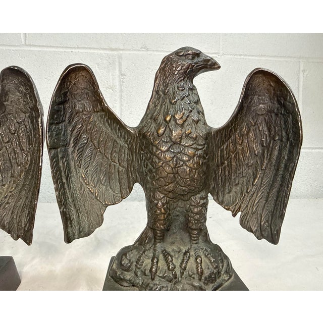 Up for sale is a high quality pair of vintage solid bronze bookends shaped like open-winged American bald eagles. The...