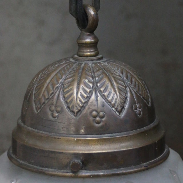 French Art Deco Brass Frosted Cut Glass Pendant Light, 1920s For Sale - Image 6 of 10