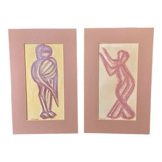Vintage French Abstract Figures Drawing Set For Sale
