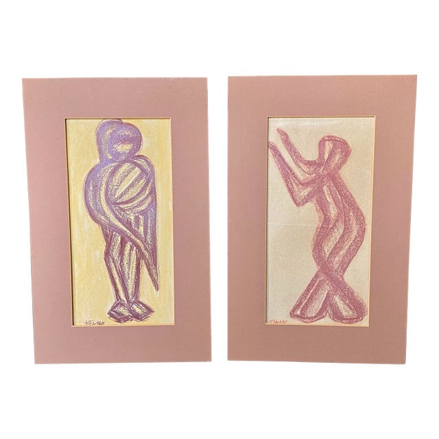 Vintage French Abstract Figures Drawing Set For Sale