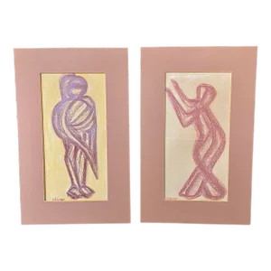 Vintage French Abstract Figures Drawing Set