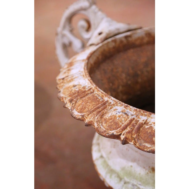 Pair of Early 20th Century French Painted Iron Chambord Garden Urn Planters For Sale - Image 9 of 13