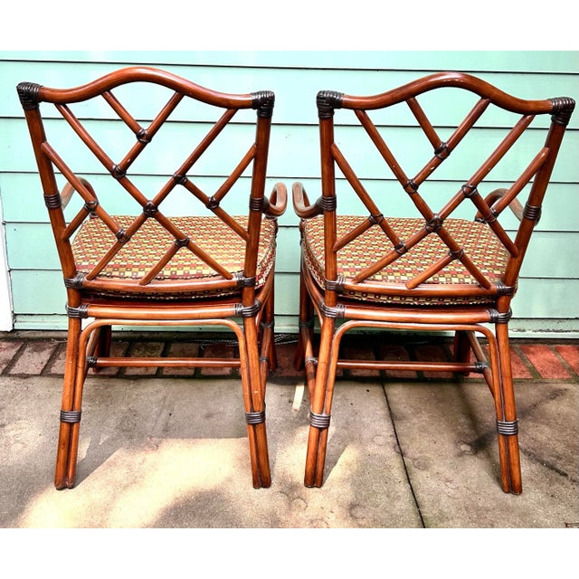 Japanese Pair of 1980s Chinese Chippendale Faux Bamboo Armchairs With Cane Seats For Sale - Image 3 of 14