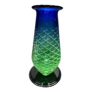 1950s Green and Blue Ripple, Scale Design by J. Svoboda Art Glass Vase For Sale