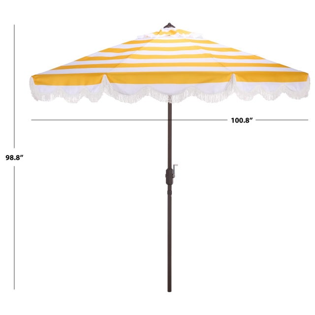 Modern Lucerna 9 Ft Crank Umbrella, Yellow Stripe/Brown Pole For Sale - Image 3 of 9