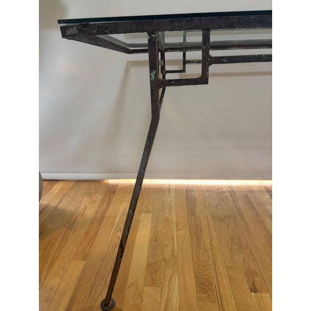 Industrial Vintage Brutalist Iron & Glass Writing Desk / Console Table For Sale - Image 3 of 4