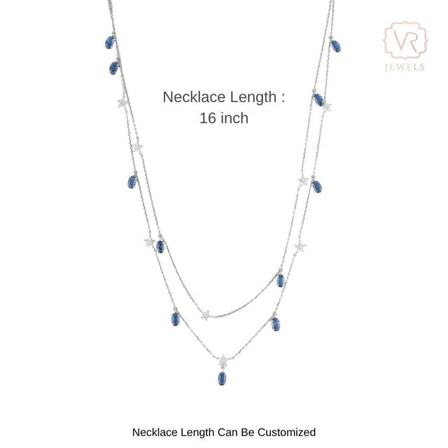 Celestial 2.84ct Sapphire & Diamond Double-Layer Star Station Necklace 14k Gold For Sale - Image 12 of 17