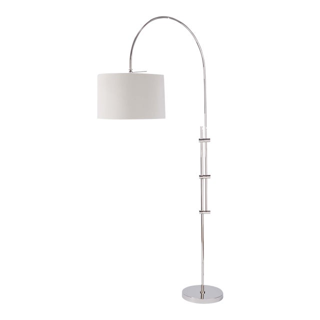 Regina Andrew Arc Floor Lamp With Fabric Shade in Polished Nickel For Sale