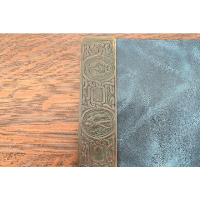 Tiffany Studios New York Zodiac Bronze Blotter Ends With Leather Desk Blotter For Sale In South Bend - Image 6 of 14