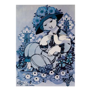 1980s Danish Bjorn Wiinblad Exhibition Poster - the Blue Lady