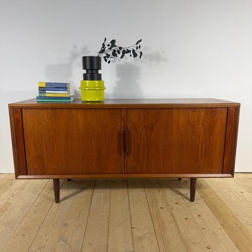 Wood Mid-Century Scandinavian Teak Sideboard with Retractable Doors For Sale - Image 7 of 15
