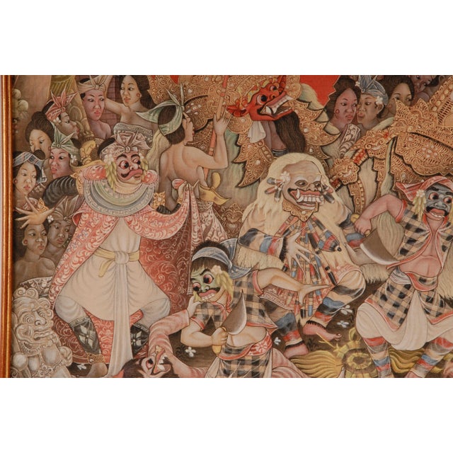 Mid-Century Modern Mid Century Asian Oil Painting Javanese Indonesian Carnival on Bali (Ubud) Hand Painted on Linen Framed Tariff Free Delivery For Sale - Image 3 of 13