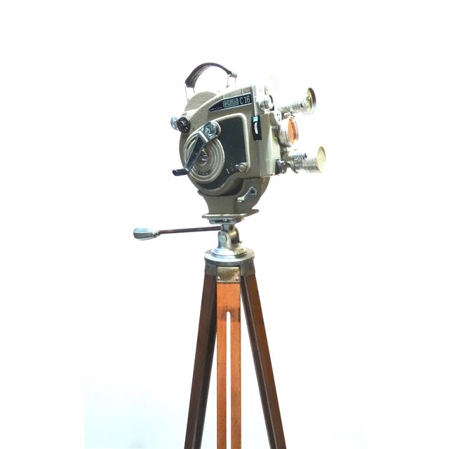 Green 1956 Austrian Motion Picture Camera on Wood Tripod For Sale - Image 8 of 12