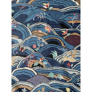 Schumacher Blue Rolling Hills Linen Fabric 3 6/8 Yards For Sale