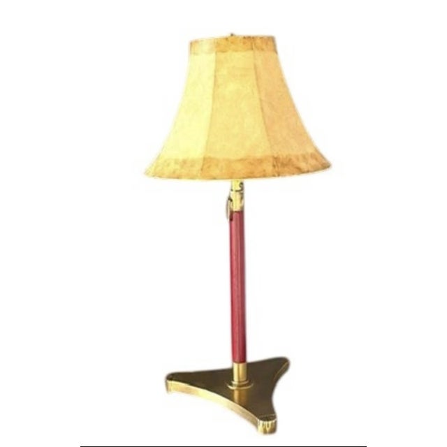 Mid-Century Modern 1960’s Mid-Century Modern Leather & Brass Lamp For Sale - Image 3 of 12
