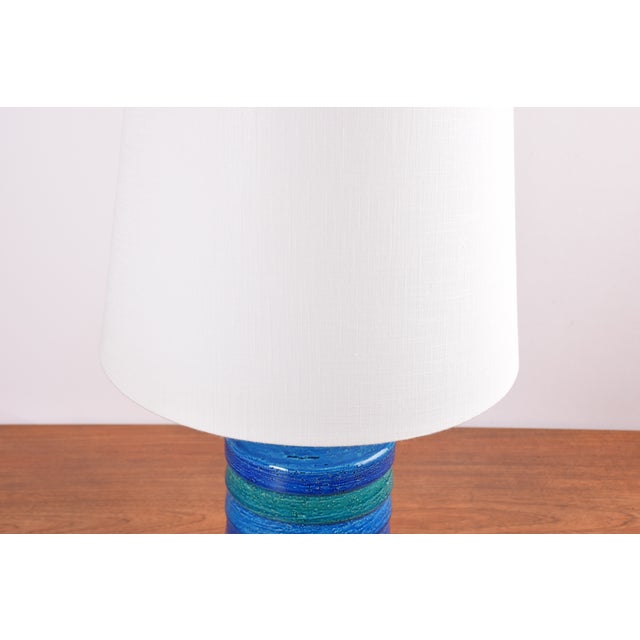 Turquoise Ceramic Table Lamp with Lamp Shade attributed to Aldo Londi for Bitossi, Italy, 1960s For Sale - Image 11 of 12