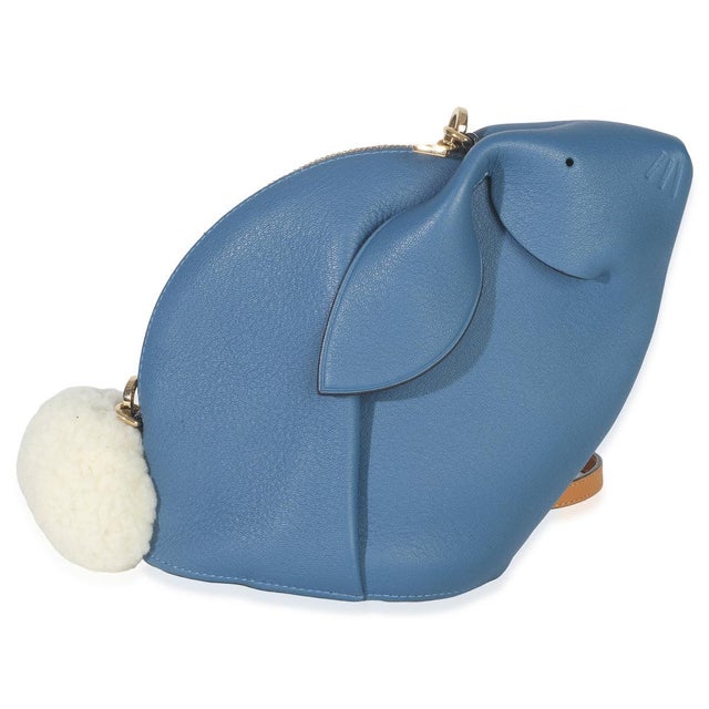 Loewe Blue Calfskin Shearling Mini Bunny Crossbody For Sale - Image 4 of 8