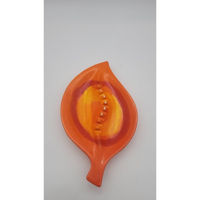 Mid 20th Century Mid-Century Ceramic Leaf Ashtray, Orange and Yellow Drip Glaze, 1960s For Sale - Image 5 of 9