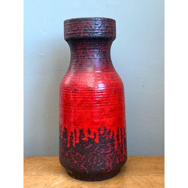 Mid-Century Modern Vintage West German Red Drip Glaze Ceramic Vase For Sale - Image 3 of 13
