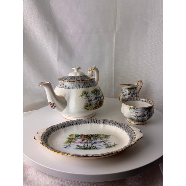 English Vintage Royal Albert Silver Birch English Bone China Tea Service for 8 – Complete Set - 28 pcs For Sale - Image 3 of 18