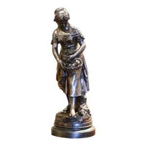 19th Century French Spelter Female Statue With Bird Nest "Le Nid by L. Gregoire”