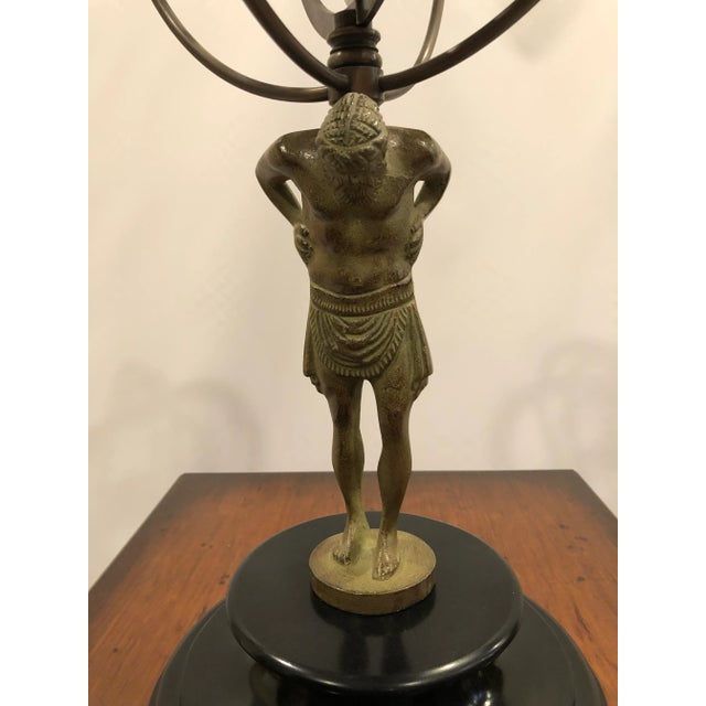 Metal Armillary Sculpture With Man and Globe on Shoulders For Sale In Philadelphia - Image 6 of 13