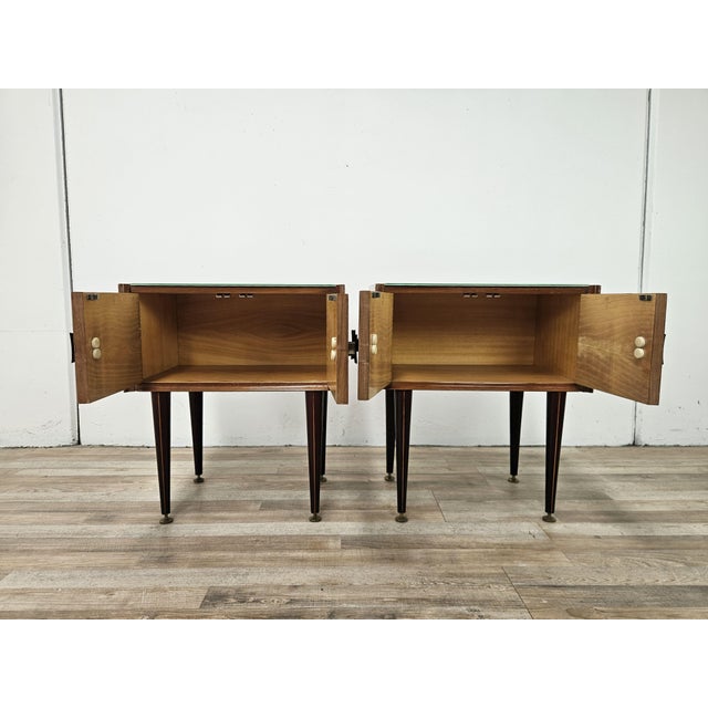 Vintage Walnut Clad Nightstands with Glass Tops, 1960s, Set of 2 For Sale - Image 15 of 18