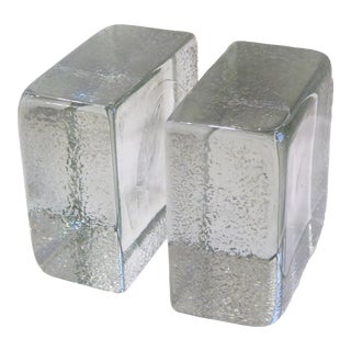 Vintage Blenko Glass Brick Bookends - a Pair For Sale