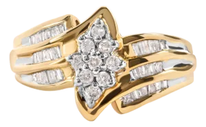 10K Yellow Gold 1/2 Cttw Round And Baguette-cut Diamond Cluster Head and Channel Set Shank Ring (H-I Color, I1-I2 Clarity) - Ring Size 7