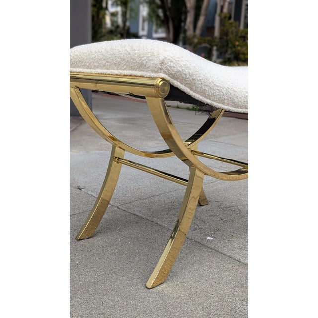 Hollywood Regency Mid-Century Italian Vanity Stool | Brass Frame & Bouclé Seat | Vintage Glam Seating For Sale - Image 3 of 9