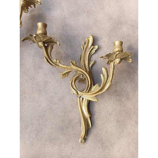 1930s Pair of Large French Louis XV Style Bronze Candle Holders - Sconces For Sale - Image 5 of 10