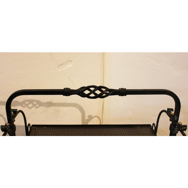 Circa 1960s French Brutalist design folding bar cart or serving trolley. Mid Century Modern. Wrought iron with hammered...