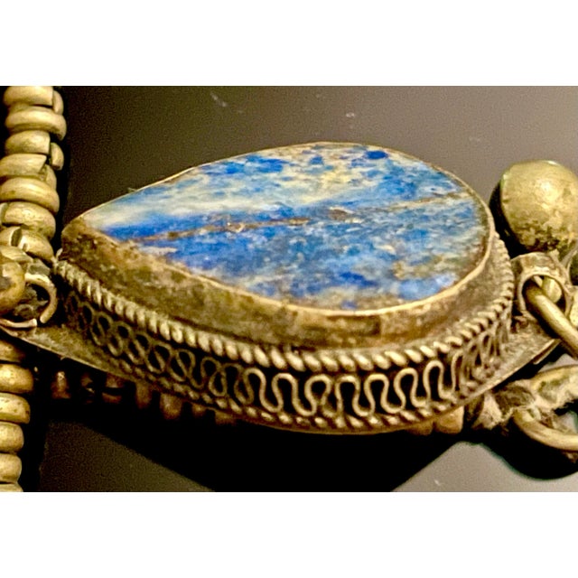 Early 20th Century Early 20th Century Afghan Turkomon Necklace - Lapis Lazuli - Metal - Necklace - Turkoman Tribal Necklace Length: 28 in - Total Weight: 86 G For Sale - Image 5 of 7