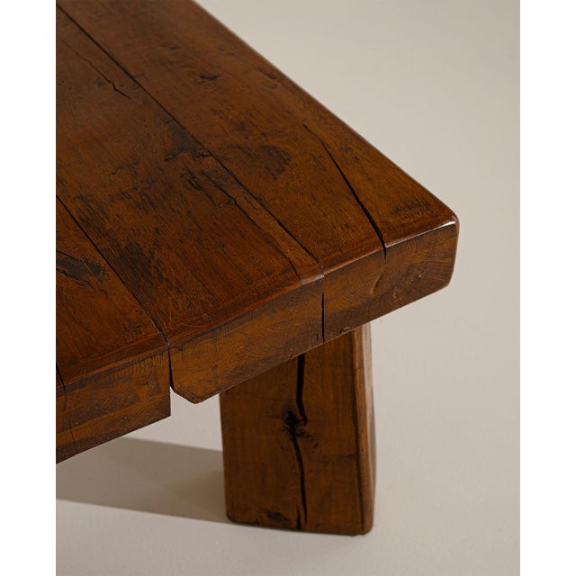 Wood Brutalist Oak Side Table with Wooden Pins, 1960s For Sale - Image 7 of 8