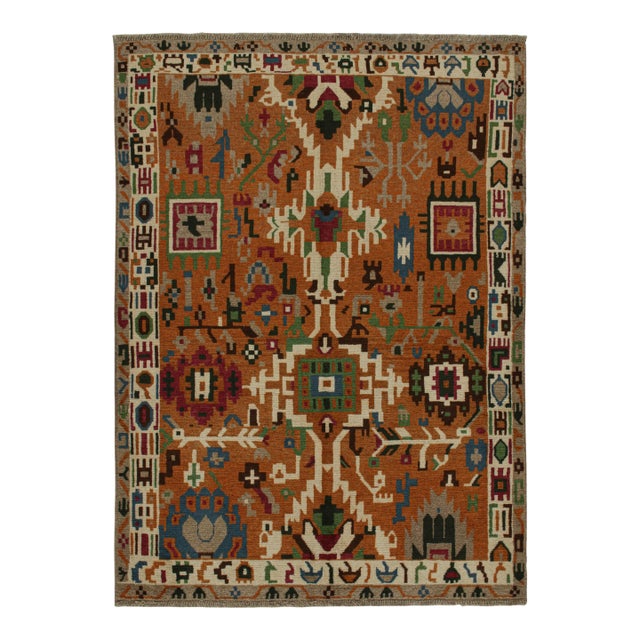 2010s Rug & Kilim’s Oushak Style Rug in Orange With Colorful Geometric Patterns For Sale