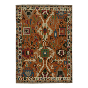 2010s Rug & Kilim’s Oushak Style Rug in Orange With Colorful Geometric Patterns